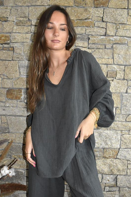 Santos Cushion Cotton Heathcliff Blouse Charcoal